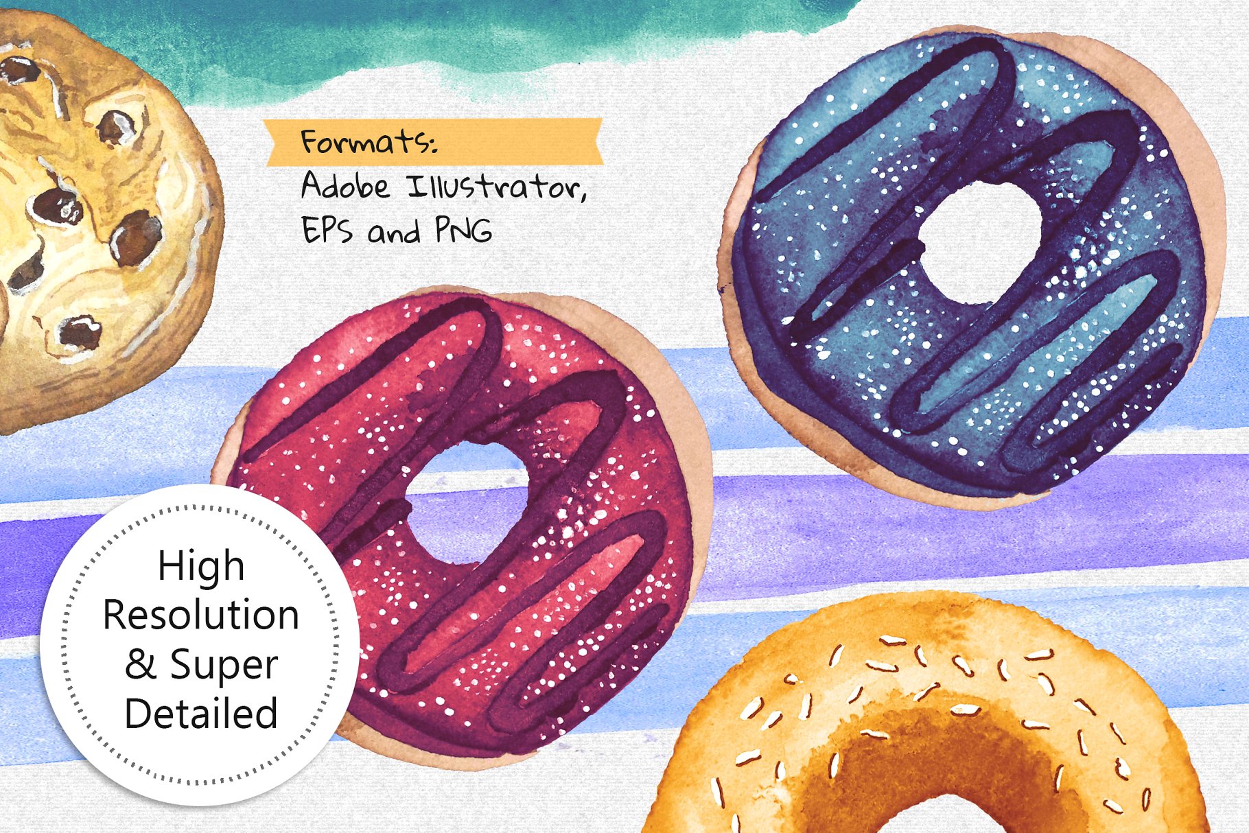 水彩甜点小吃插画 watercolor snack pack