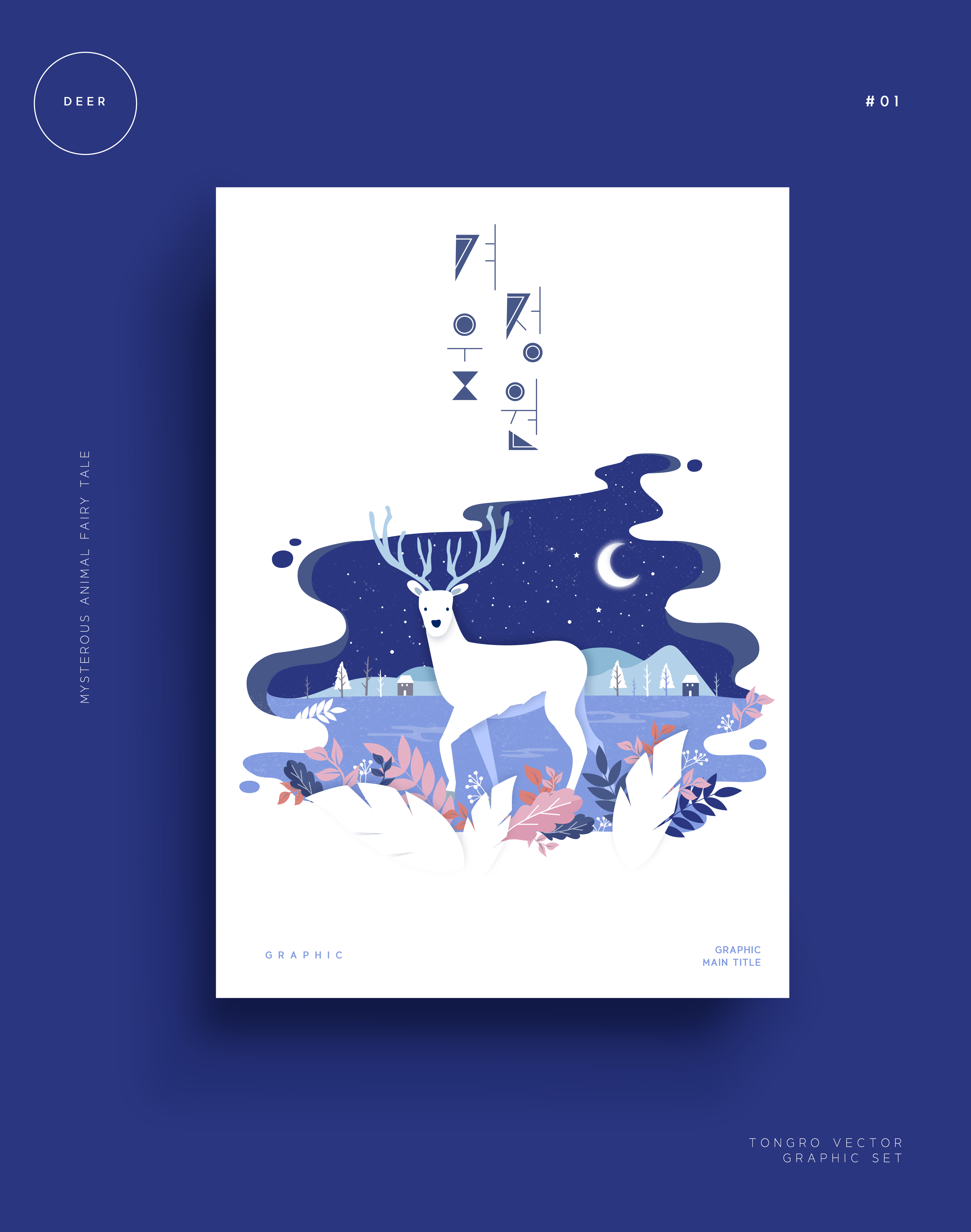 矢量ai梦幻唯美森系小清新动物卡通鲸鱼鹿麋鹿插画海报设计ai素材