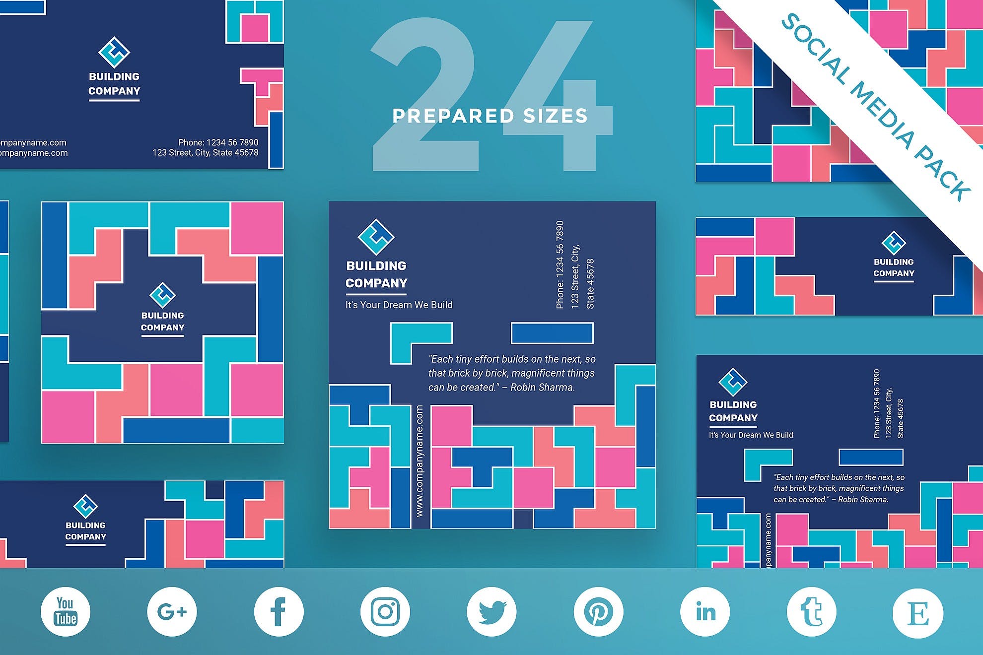 时尚俄罗斯方块游戏风格社交媒体banner海报着陆页设计模板