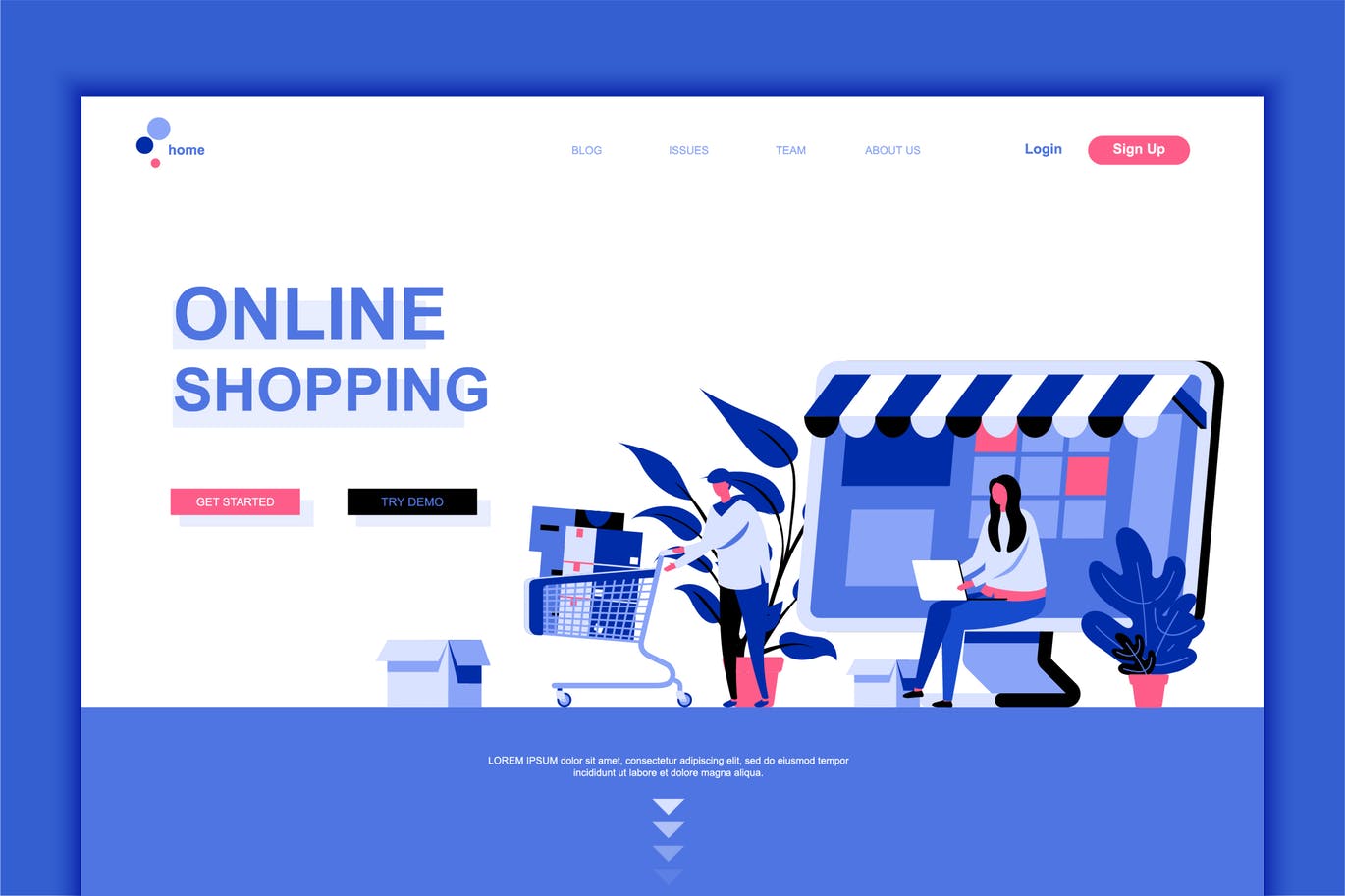 扁平化风格的时尚高度多用途网上购物着陆页海报banner插画设计模板